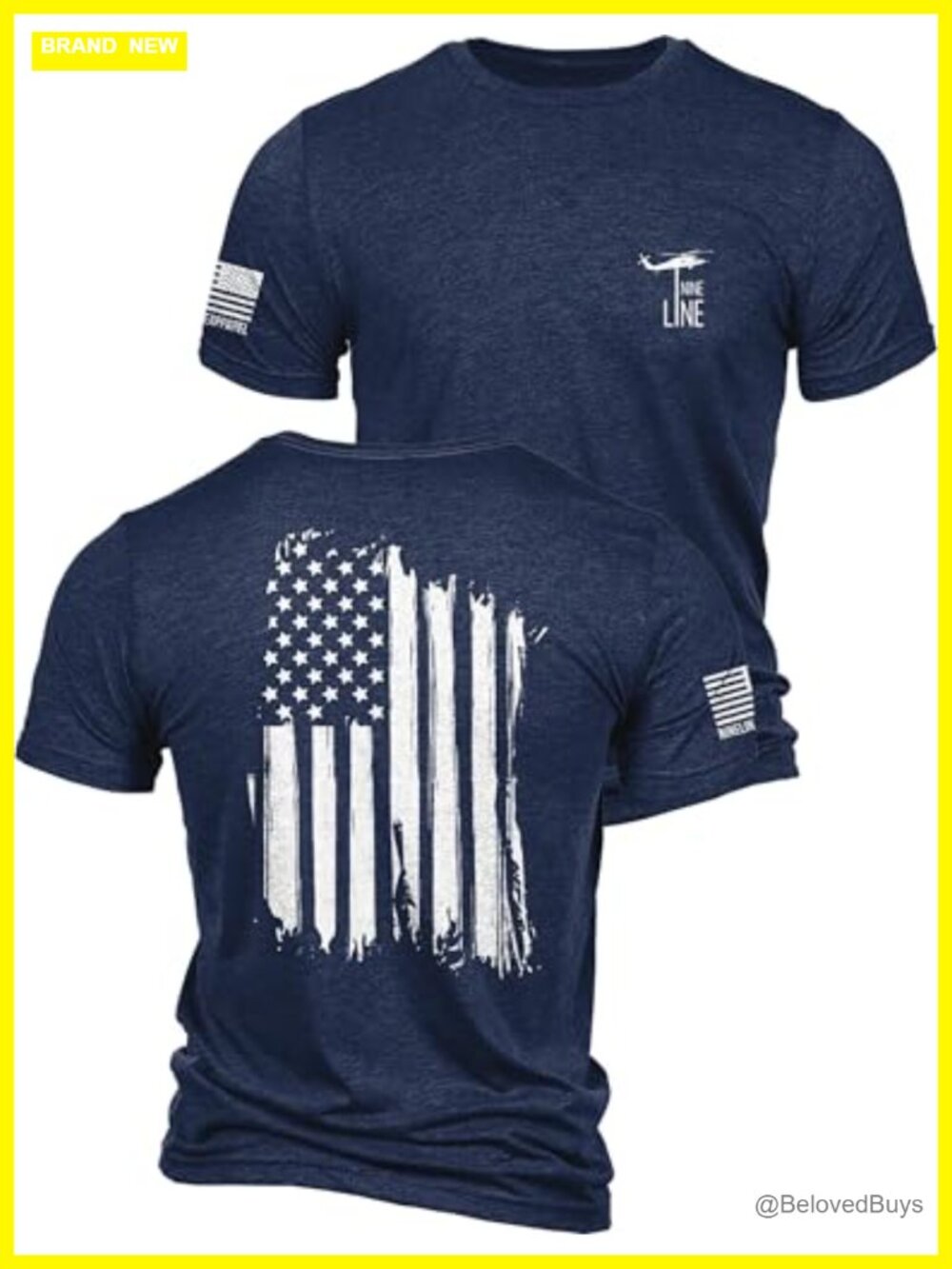 Nine Line Patriotic American Flag Graphic T-Shirt Polyester Cotton Rayon Crew
